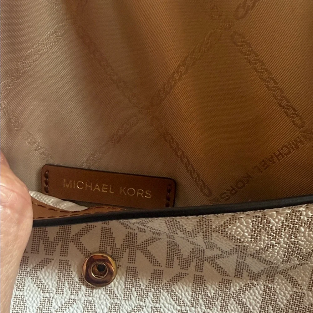 Michael Kors Cream Signature Tote with Pink & White Stripe